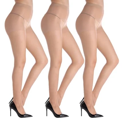 Afbeelding van YAGAXI 20D transparante panty voor dames, 3 paar panty&#039;s met controle top, NUDE