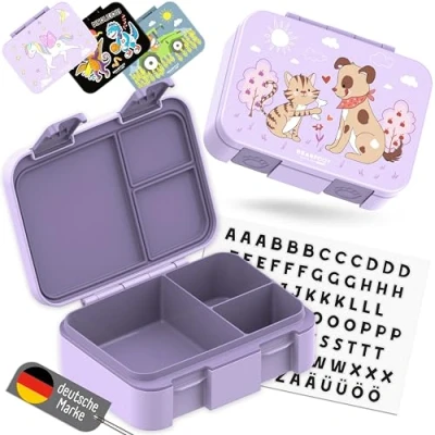 Afbeelding van BEARFOOT Bento Box compact lunchbox voor kinderen, BPA vrij, school en kleuterschool, lekvrije meisjes jongens, praktisch, licht (hond kat,