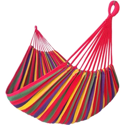 Afbeelding van GOCAN Braziliaanse dubbele eenpersoons hangmat 2 persoons extra grote canvas katoenen voor terras Veranda Tuin Achtertuin Loungen Buiten en binnen (Regenboog streep)