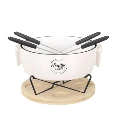 Afbeelding van Cook Concept Chocolade of kaas fondue met 4 vorken wit porselein voor personen 23 x 7 cm schaal
