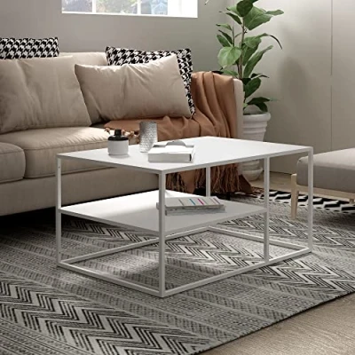 Afbeelding van Salontafel Solund met plank 45x90x60 cm wit mat [en.casa]