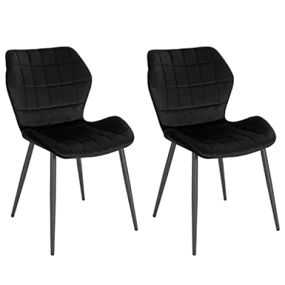 Afbeelding van WOLTU Set van 2 eetkamerstoelen, Scandinavische stoel, keukenstoel, woonkamerstoel, gestoffeerde zitting, fluwelen zwart, metalen poten, BH356sz