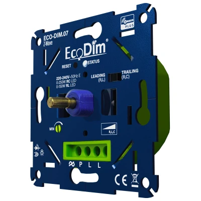 Afbeelding van EcoDim Z Wave led dimmer, ECO DIM.07 Wave, druk/draai, inbouw, 0 250W LED, voor alle afdekmaterialen