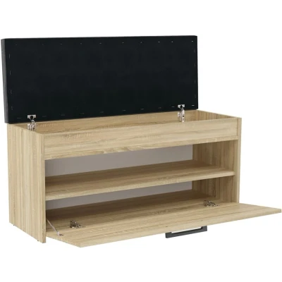 Afbeelding van CDF Schuhschrank Parma Farbe: Eiche Sonoma Ideal fur Diele, Flur, Buro Schuhaufbewahrung Bequemer Sitz (Kissen) Modern Flugeltur Lagerung