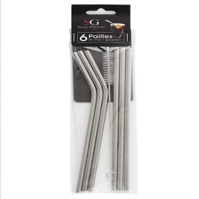 Image de 6 pailles avec goupillon acier inox 160629