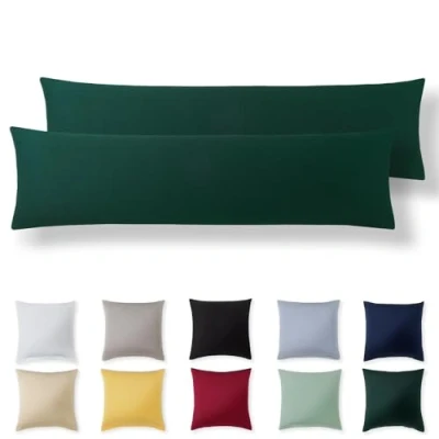 Afbeelding van Alreya Lot de 2 housses coussin 40 x 145 cm Vert forêt 100 % jersey coton Housse En super doux Avec fermeture éclair