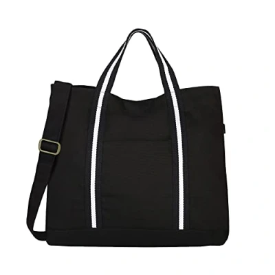 Afbeelding van Eco Right Grote canvas draagtas voor mannen, crossbody draagtassen vrouwen werk, winkelen en strand, Zwart, Eén maat