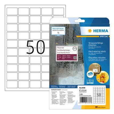 Image de HERMA Special Mat auto adhésif blanc 37 x 25 mm 1250 étiquette(s) (25 feuille(s) 50) étiquettes pelliculées