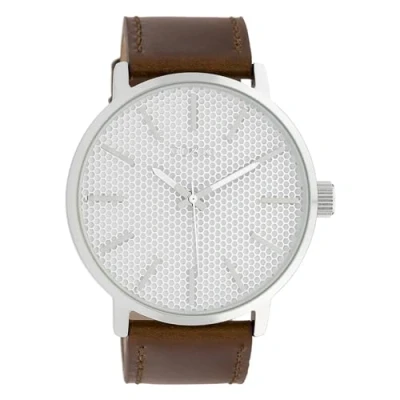 Afbeelding van Oozoo Herenhorloge met leren band 48 mm zilver/donkerbruin, armband C10035, Riem