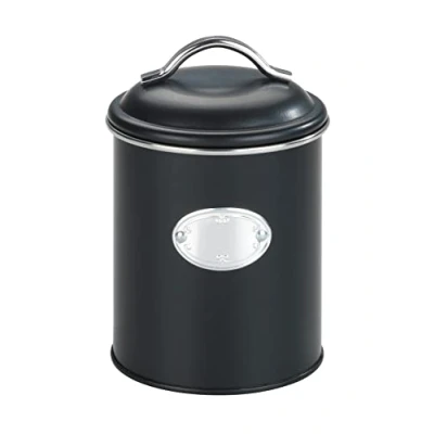 Afbeelding van Wenko 54067100 Opbergdoos Nero, 1 liter, vershouddoos voor luchtdichte opslag van levensmiddelen, waterdicht, gelakt metaal met applicatie, retro design, Ø 11,5 x 16,5 cm, zwart