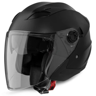 Afbeelding van VINZ Calobra Jethelm met Zonnevizier / Scooterhelm Motorhelm Mat Zwart