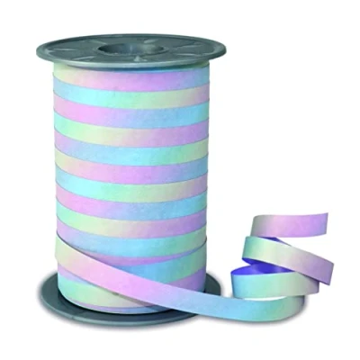 Afbeelding van PRÄSENT RAINBOW Pastel strepenlint, 200 m, voor verpakking en decoratie, 10 mm breed, decoratief lint, regenboogkleur, gemakkelijk te krullen