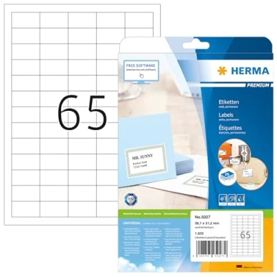 Afbeelding van Herma 5027 etiketten 38,1 x 21,2 Premium A4 1625 stuks wit