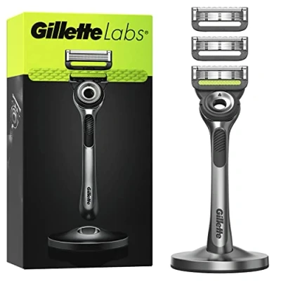 Afbeelding van Gillette Labs met scrubstang, scheermes voor heren, 1 handvat, 3 navullingen, premium magnetische houder