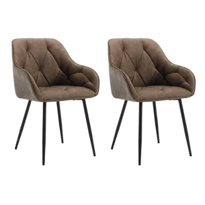 Afbeelding van WOLTU EZS03dbr 2 Set van eetkamerstoelen, keuken, woonkamer, ergonomisch, met armleuningen, gevoerd, zitting kunstleer, metalen poten, donkerbruin,