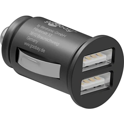 Image de Goobay 44177 Chargeur de Voiture Double Port USB Adaptateur Allume Cigare 12 V/24 V Mini pour Prise Charge A W