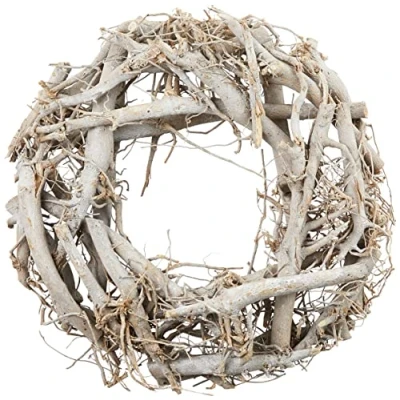 Afbeelding van Rayher Hobby 65013000, Geveegde witte rieten krans, 30 cm diameter, 8 hoog, adventskrans, deurkrans, natuurlijke ring