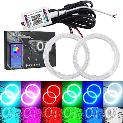 Afbeelding van Qasim 1 Paar 110MM RGB LED COB Halo Ring Angel Eyes Universele voor DRL Motorfiets Auto Koplamp Waarschuwingslamp Met Cover Controle Bluetooth Mobiele APP 12V DC