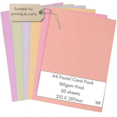 Afbeelding van 50 vellen pastelpapier, A4, 160 g/m², 6 kleuren, voor printers en kopieerapparaten