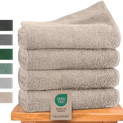 Afbeelding van Hausfelder Set van 4 handdoeken 50 x 100 cm 500 g/m² 100% katoen Ökotex gecertificeerd (50 cm, beige)