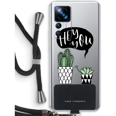Afbeelding van Case Company® hoesje met Koord geschikt voor Xiaomi 12T Pro Hey you cactus Telefoonhoesje Zwart Bescherming aan alle Kanten en Over de Schermrand