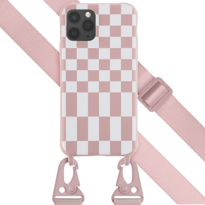 Afbeelding van Selencia hoesje Geschikt voor iPhone 11 Pro met koord Siliconen design afneembaar Roze / Irregular Check Sand Pink
