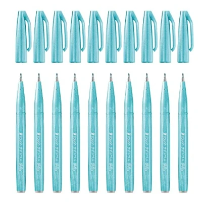 Afbeelding van Pentel Brush Sign Pen SES15C 12 viltstift, punt 10, azuurblauw