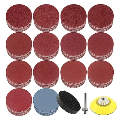 Afbeelding van 140 stuks schuurpapier 75 mm, 40 60 80 120 180 240 320 400 600 800 1000 1500 2000 3000 korrel schuurschijven set met 1 schuurpad polijstadapter
