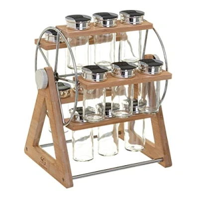 Image de Support roue + 15 pots à épices 27 x 24.9 31.5 cm Bambou Marron