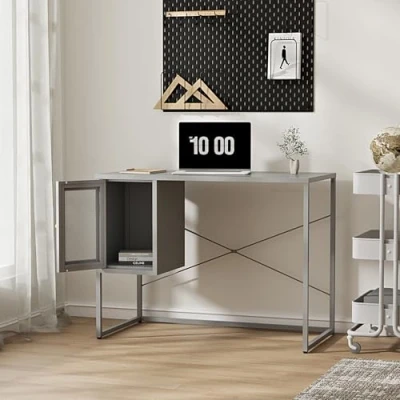 Afbeelding van Bureau Sund metaal 75x100x50 cm grijs [en.casa]