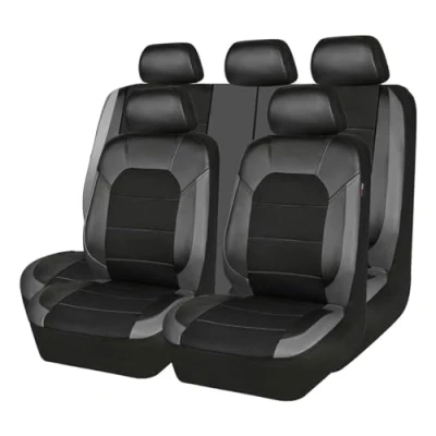 Afbeelding van MaKeMoney set van 9 lederen autostoelhoezen voor Fo rd Fiesta Mk7 2009 2010 2011 2012 2013 2014 2015 2016 2017 complete stoelhoezen interieur accessoires B/zwart grijs