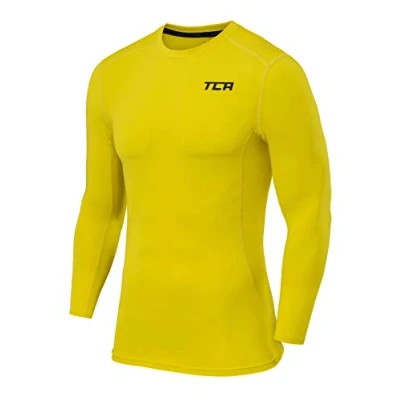 Afbeelding van TCA Jongens Pro Performance Lange Mouw Hardloop Compressie Basislaag Top Geel, 8 10 Jaar