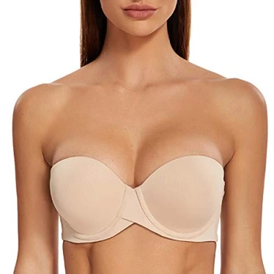 Afbeelding van MELENECA Dames push up met beugels, gevormd, strapless beha, Beige
