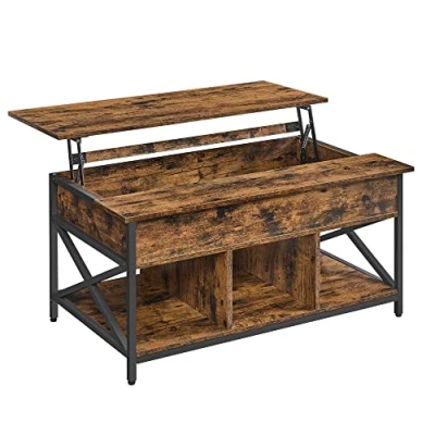 Afbeelding van VASAGLE LCT205B01 Salontafel, in hoogte verstelbaar, open en verborgen opbergruimte, x stangen, 60 100 (48 62) cm, vintage bruin/zwart