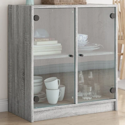 Afbeelding van Bijzetkast met glazen deuren 68x37x75,5 cm grijs sonoma eiken