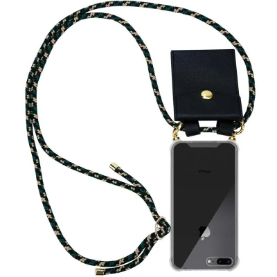 Afbeelding van Cadorabo Hoesje geschikt voor Apple iPhone 7 PLUS / 7S 8 in CAMOUFLAGE Silicone Mobiele telefoon ketting beschermhoes met gouden ringen, koordriem en afneembare etui