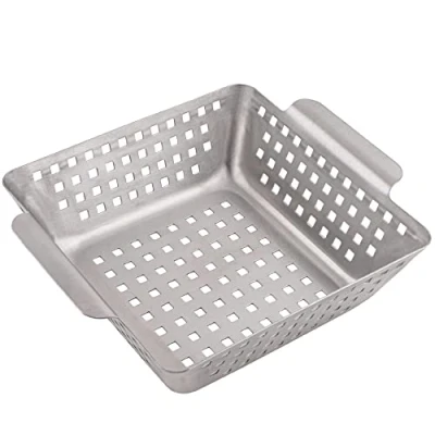 Afbeelding van GOURMEO® Grillmand van roestvrij staal, 21 x 7 cm, wokgrill, grill, grillrooster, groenteschaal, groentemand, aardappelmand