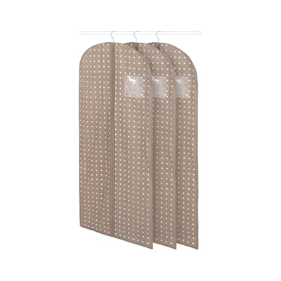 Afbeelding van Compactorset van 3 grote kledinghoezen 75G non woven stof Braun 7530C punten 60 x 137H cm, polypropyleen, taupe/wit