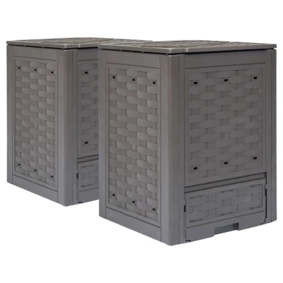 Afbeelding van Compostbakken 2 st 600 L 60x60x83 cm kunststof rattan bruin