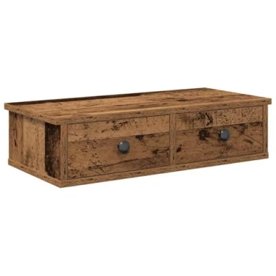Afbeelding van Wandschap met lades 60x25x15 cm bewerkt hout oud houtkleurig