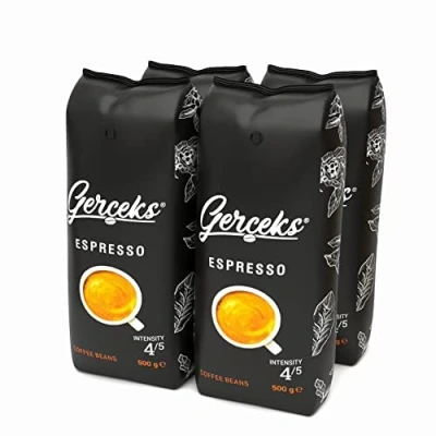 Afbeelding van GERCEKS Espresso Zachte koffie, chocolade, hele koffiebonen, bonenkoffie, Arabica en Robusta, medium roostering, voor koffiezetapparaat, 4 x 500 g