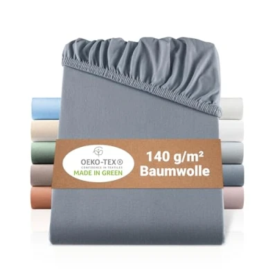 Afbeelding van BaSaTex biologisch Jersey hoeslaken 120 x 200 100% GOTS gecertificeerd katoen cm antraciet