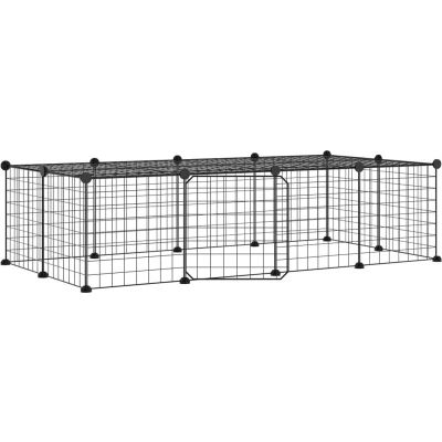 Afbeelding van vidaXL Huisdierenkooi met deur 20 panelen 35x35 cm staal zwart