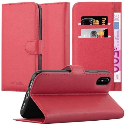 Afbeelding van Cadorabo Hoesje geschikt voor Apple iPhone XS MAX in KARMIJN ROOD Beschermhoes met magnetische sluiting, standfunctie en kaartvakje Book Case Cover Etui