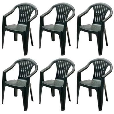 Afbeelding van Tomaino Tuinstoel van kunststof uit één stuk Set 6 stapelbare hars buitenstoelen, armleuningen (6, groen)