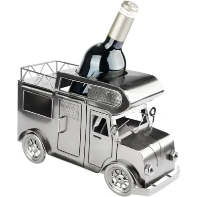 Afbeelding van BRUBAKER Wijnfleshouder Camper Metalen Flessenhouder Camping Wijncadeau voor Kampeerders Decoratie met Cadeaukaart