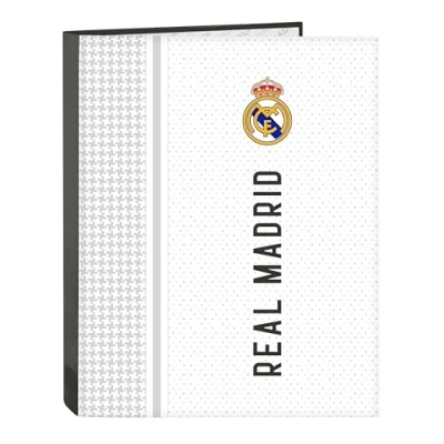 Image de Real Madrid 1ère équipe 24/25 Classeur avec feuilles 4 anneaux, idéal pour enfants de différents âges, confortable et polyvalent, qualité résistance, 26,5 x 33 cm, Blanc/gris