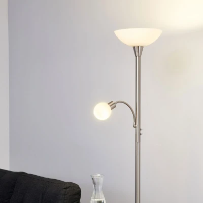 Afbeelding van Lindby vloerlamp Elaina, 180 cm, nikkelkleurig, leeslampje