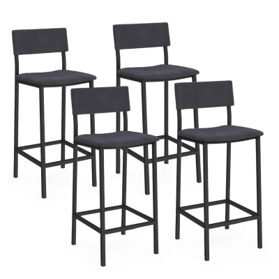 Image de Lot de 4 tabourets bar AUBIN avec dossier chaise cuisine velours gris anthracite