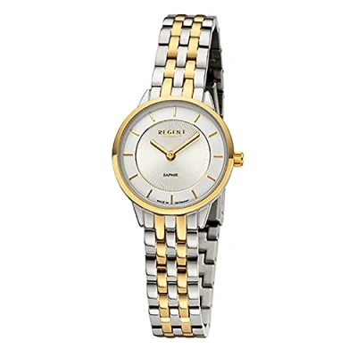 Afbeelding van REGENT URGM2127 Tweekleurig analoog dameshorloge met metalen band en armband, Zilver, goud/zilver, goud/zilver
